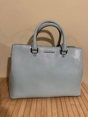 Michael Kors Pale Blue Saffiano Leather Satchel Michael Kors Handbag MK Purses